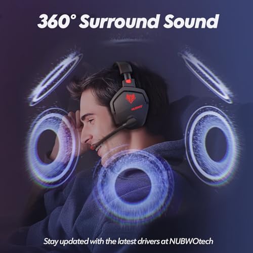 NUBWO G06 Dual Wireless Gaming Headset mit Mikrofon für PS5, PS4, PC, Mobile: 2.4 GHz Wireless + Bluetooth - 100 Stunden - 50mm -Treiber - Rot Bild 4
