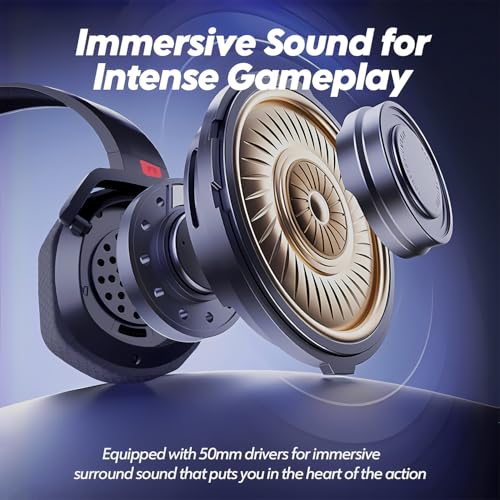 NUBWO G06 Dual Wireless Gaming Headset mit Mikrofon für PS5, PS4, PC, Mobile: 2.4 GHz Wireless + Bluetooth - 100 Stunden - 50mm -Treiber - Rot Bild 5