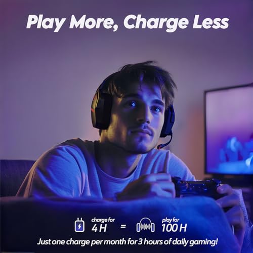 NUBWO G06 Dual Wireless Gaming Headset mit Mikrofon für PS5, PS4, PC, Mobile: 2.4 GHz Wireless + Bluetooth - 100 Stunden - 50mm -Treiber - Rot Bild 6