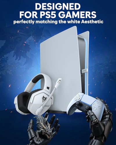 NUBWO G06 Dual Wireless Gaming Headset mit Mikrofon für PS5, PS4, PC, Mobile: 2.4 GHz Wireless + Bluetooth - 100 Stunden - 50mm -Treiber - Weiß Bild 2