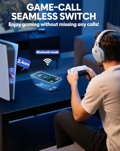 NUBWO G06 Dual Wireless Gaming Headset mit Mikrofon für PS5, PS4, PC, Mobile: 2.4 GHz Wireless + Bluetooth - 100 Stunden - 50mm -Treiber - Weiß Bild 4