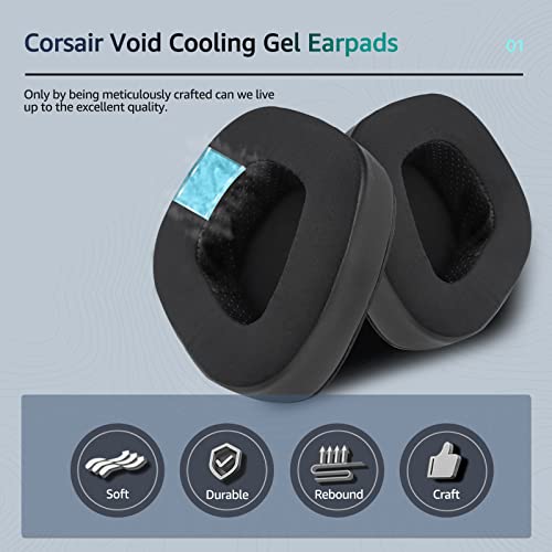 Kühlgel-Ohrpolster für Corsair Void Pro/Elite/RGB/SE/USB/Void v2/Wireless – Kühl und verbesserter, kompatibel mit Void Pro RGB, Void Elite RGB, Void Surround (Schwarz) Bild 3