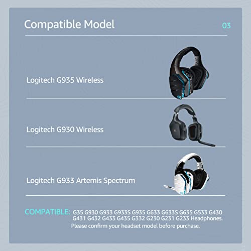 Ersatz-Ohrpolster für Logitech G935 Gaming Headset, passt auch für G35 G933 G930 G635 G633 G633S G533 G430 G431 G432 G433 Kopfhörer, Mesh-Ohrpolster für G332 G230 G231 G233 Headset（Schwarz） Bild 2