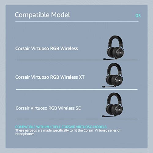 Hochwertige Ersatz-Ohrpolster für Corsair Virtuoso – Überragender atmungsaktives Material, kompatibel mit Virtuoso RGB Wireless/SE/XT (Schwarz) Bild 2