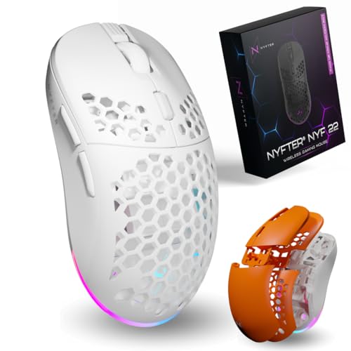 Nyfter - NYF22 Wireless Gaming Mouse Honeycomb Cover Ultraleicht 75g leistungsstark mit 400mA 19K DPI, 400 IPS 1000 hz 50h Akkulaufzeit langlebig Zwei wechselbare Cases inkl. Bild 1