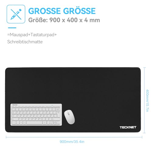 TECKNET Mauspad XXL Speed Gaming, 900x400 mm Schreibtischunterlage Schwarz, Gamer Mouse Pad, Wasserdicht mousepad, Spezielle Oberfläche Verbessert Präzision und Geschwindigkeit, rutschfeste Gummibasis Bild 2