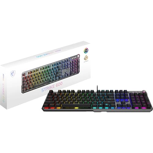 MSI Strike 600 Silent FR Gaming-Tastatur, leise – Kailh Midnight Pro Silent Touch-Schalter, ergonomische Tasten, rutschfeste Basis, RGB Mystic Light pro Taste, USB 2.0 – volle Größe Bild 1