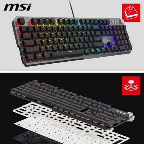 MSI Strike 600 Silent FR Gaming-Tastatur, leise – Kailh Midnight Pro Silent Touch-Schalter, ergonomische Tasten, rutschfeste Basis, RGB Mystic Light pro Taste, USB 2.0 – volle Größe Bild 2