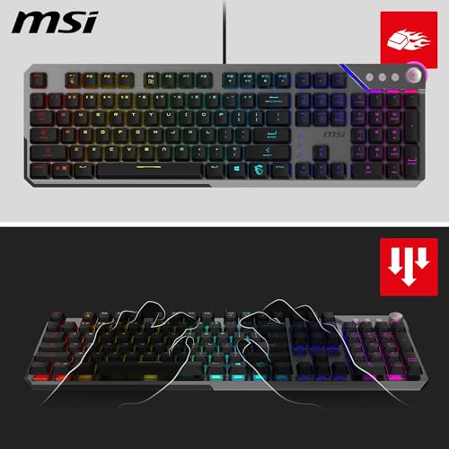 MSI Strike 600 Silent FR Gaming-Tastatur, leise – Kailh Midnight Pro Silent Touch-Schalter, ergonomische Tasten, rutschfeste Basis, RGB Mystic Light pro Taste, USB 2.0 – volle Größe Bild 3