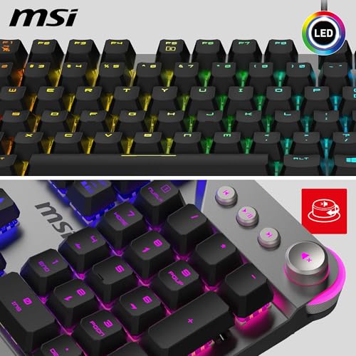 MSI Strike 600 Silent FR Gaming-Tastatur, leise – Kailh Midnight Pro Silent Touch-Schalter, ergonomische Tasten, rutschfeste Basis, RGB Mystic Light pro Taste, USB 2.0 – volle Größe Bild 5