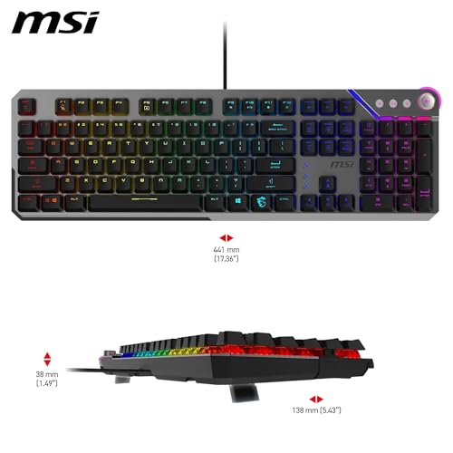 MSI Strike 600 Silent FR Gaming-Tastatur, leise – Kailh Midnight Pro Silent Touch-Schalter, ergonomische Tasten, rutschfeste Basis, RGB Mystic Light pro Taste, USB 2.0 – volle Größe Bild 7