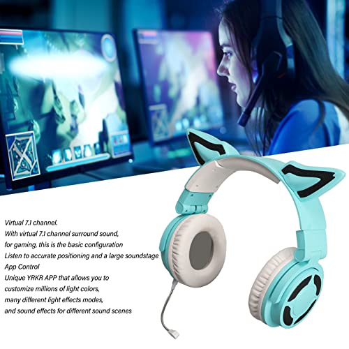 RGB Katzenohr Kopfhörer, BT 5.3 Gaming Headset, Kabelloses Rauschunterdrückungs USB C Faltbares Gaming Headset mit 7.1 Surround Sound Mikrofon Zum Hören Bild 2