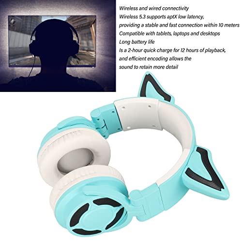 RGB Katzenohr Kopfhörer, BT 5.3 Gaming Headset, Kabelloses Rauschunterdrückungs USB C Faltbares Gaming Headset mit 7.1 Surround Sound Mikrofon Zum Hören Bild 3