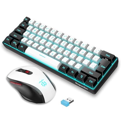 Snpurdiri 60% Prozent Tastatur Maus Set Kabellos, Wireless Gaming Combo, Enthalten 2.4G Small Mini 60% Merchanical Feel Tastatur, Ergonomisches Design Vertical Feel Maus (Blackwhite) Bild 1