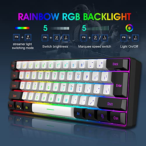 Snpurdiri 60% Prozent Tastatur Maus Set Kabellos, Wireless Gaming Combo, Enthalten 2.4G Small Mini 60% Merchanical Feel Tastatur, Ergonomisches Design Vertical Feel Maus (Blackwhite) Bild 2