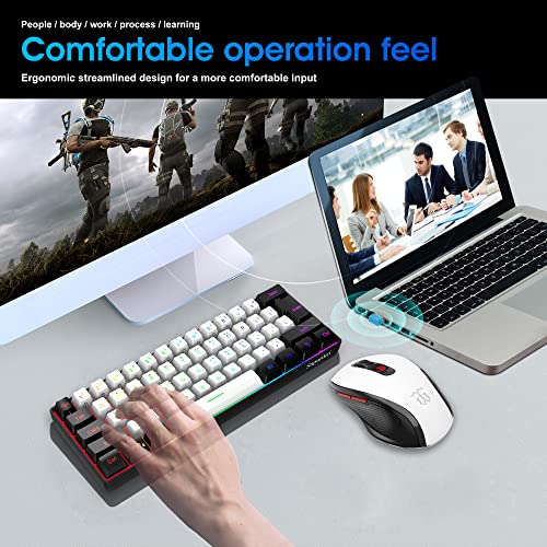 Snpurdiri 60% Prozent Tastatur Maus Set Kabellos, Wireless Gaming Combo, Enthalten 2.4G Small Mini 60% Merchanical Feel Tastatur, Ergonomisches Design Vertical Feel Maus (Blackwhite) Bild 6
