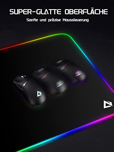 RGB Gaming Mauspad XXL (900x400x4mm), wasserdichte Schreibtischunterlage mit 11 LED-Lichteffekten, rutschfeste Gummibasis, Großes Mouse Pad für PC, Laptop, Tastatur und Büro Bild 3