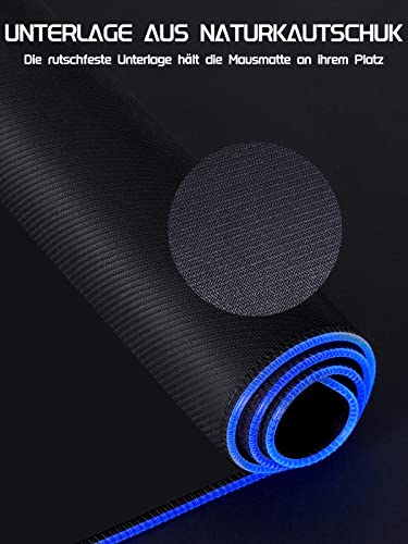 RGB Gaming Mauspad XXL (900x400x4mm), wasserdichte Schreibtischunterlage mit 11 LED-Lichteffekten, rutschfeste Gummibasis, Großes Mouse Pad für PC, Laptop, Tastatur und Büro Bild 5