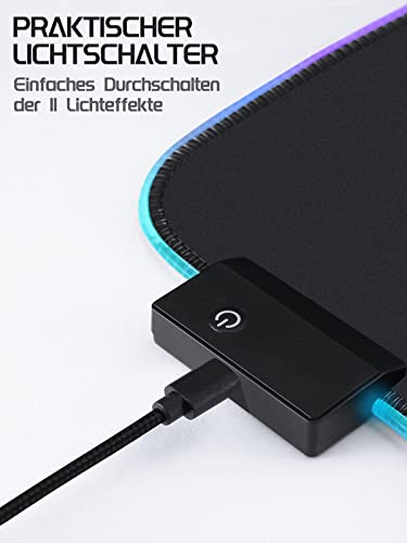 RGB Gaming Mauspad XXL (900x400x4mm), wasserdichte Schreibtischunterlage mit 11 LED-Lichteffekten, rutschfeste Gummibasis, Großes Mouse Pad für PC, Laptop, Tastatur und Büro Bild 6