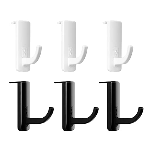 Kopfhörerhalter 6 Stück, Schwarz, Weiß, ABS und 3M doppelseitig selbstklebend, Headset Halter Monitor, Ständer mit Stick-on Haken, für alle Kopfhörer, Selbstklebend Bild 1