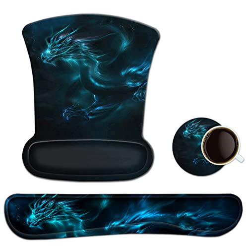 Mauspad mit Handauflage, Mauspad mit Gelkissen und Ergonomische Memory Foam Tastatur Handgelenkauflage Set Mit Untersetzer, Wasserdicht Mausunterlage für Computer und Laptop Bild 1
