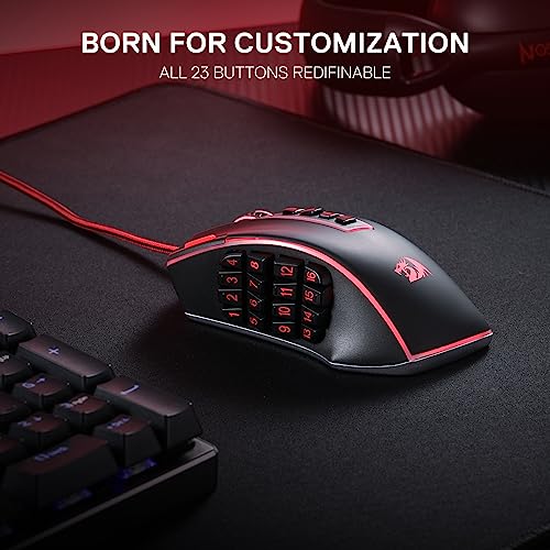Redragon M990 MMO Gaming Maus, 32000 DPI Hochpräzise kabelgebundene RGB Maus mit 23 programmierbaren Tasten, 16 seitlichen Makrotasten, Softwareunterstützung, Aluminiumbasis Bild 3