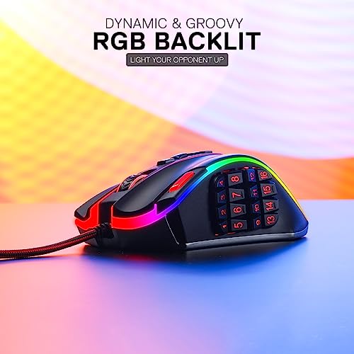 Redragon M990 MMO Gaming Maus, 32000 DPI Hochpräzise kabelgebundene RGB Maus mit 23 programmierbaren Tasten, 16 seitlichen Makrotasten, Softwareunterstützung, Aluminiumbasis Bild 6