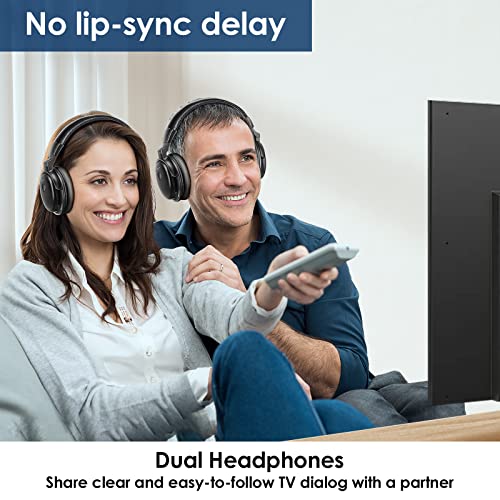 SIMOLIO Dual Funkkopfhörer Kabellos für TV mit SenderLadestation, Digital Drahtlose Kopfhörer für Fernseher mit Klarem Dialog, Ersatzakku, Audio Bypass, 2.4G TV Kopfhörer für Senioren Bild 2