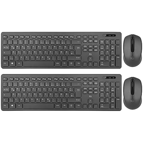 【2-Pack】 Rii Tastatur Maus Set kabellos, Funktastatur mit Maus, Wireless Keyboard and Mouse, Für PC/Laptop/Windows/Smart TV, Deutsches Layout - schwarz Bild 1