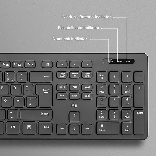 【2-Pack】 Rii Tastatur Maus Set kabellos, Funktastatur mit Maus, Wireless Keyboard and Mouse, Für PC/Laptop/Windows/Smart TV, Deutsches Layout - schwarz Bild 3