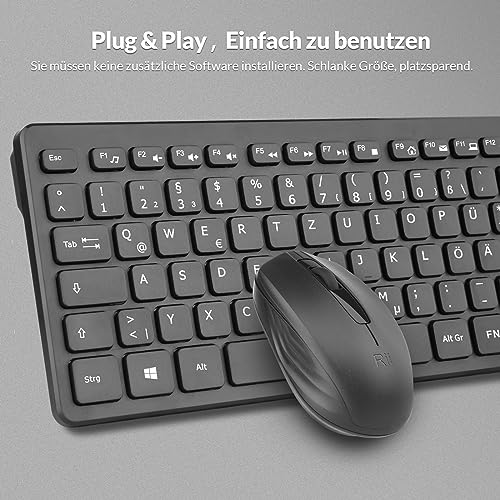 【2-Pack】 Rii Tastatur Maus Set kabellos, Funktastatur mit Maus, Wireless Keyboard and Mouse, Für PC/Laptop/Windows/Smart TV, Deutsches Layout - schwarz Bild 4
