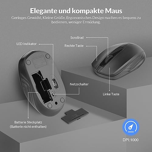 【2-Pack】 Rii Tastatur Maus Set kabellos, Funktastatur mit Maus, Wireless Keyboard and Mouse, Für PC/Laptop/Windows/Smart TV, Deutsches Layout - schwarz Bild 5