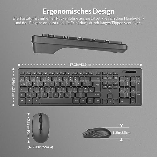 【2-Pack】 Rii Tastatur Maus Set kabellos, Funktastatur mit Maus, Wireless Keyboard and Mouse, Für PC/Laptop/Windows/Smart TV, Deutsches Layout - schwarz Bild 6