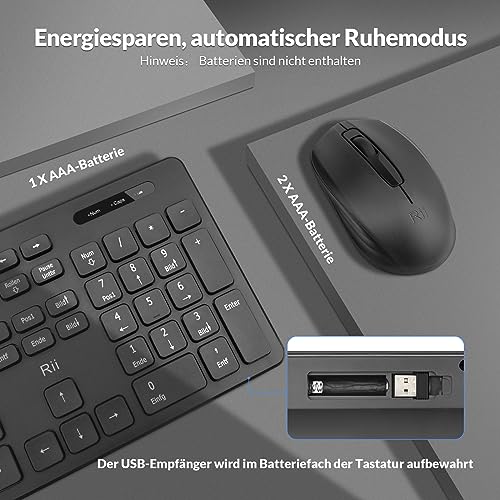 【2-Pack】 Rii Tastatur Maus Set kabellos, Funktastatur mit Maus, Wireless Keyboard and Mouse, Für PC/Laptop/Windows/Smart TV, Deutsches Layout - schwarz Bild 7