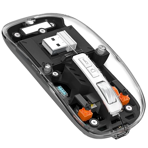 MAGIC-REFINER HXSJ Kabellose Maus Bluetooth, 2,4GHz+Bluetooth 5.0 Funkmaus Wiederaufladbare Leise Ultra Slim 2400DPI, Gaming Maus Transparente, Akkuladestand Sichtbar, für Laptop/PC/Mac/Tablet-Schwarz Bild 1