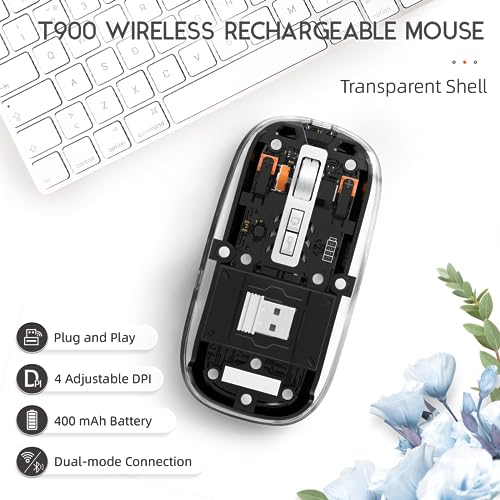 MAGIC-REFINER HXSJ Kabellose Maus Bluetooth, 2,4GHz+Bluetooth 5.0 Funkmaus Wiederaufladbare Leise Ultra Slim 2400DPI, Gaming Maus Transparente, Akkuladestand Sichtbar, für Laptop/PC/Mac/Tablet-Schwarz Bild 2