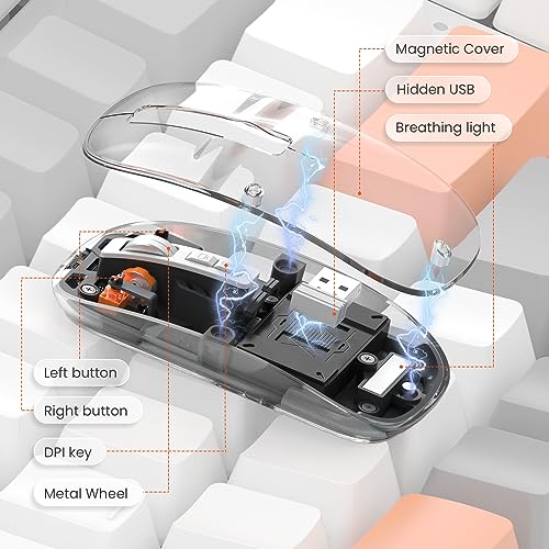 MAGIC-REFINER HXSJ Kabellose Maus Bluetooth, 2,4GHz+Bluetooth 5.0 Funkmaus Wiederaufladbare Leise Ultra Slim 2400DPI, Gaming Maus Transparente, Akkuladestand Sichtbar, für Laptop/PC/Mac/Tablet-Schwarz Bild 4