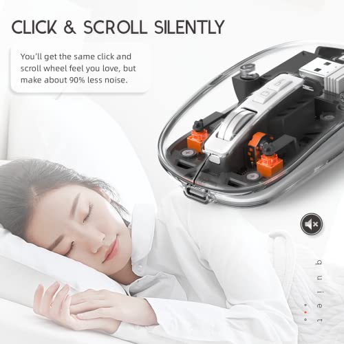 MAGIC-REFINER HXSJ Kabellose Maus Bluetooth, 2,4GHz+Bluetooth 5.0 Funkmaus Wiederaufladbare Leise Ultra Slim 2400DPI, Gaming Maus Transparente, Akkuladestand Sichtbar, für Laptop/PC/Mac/Tablet-Schwarz Bild 5