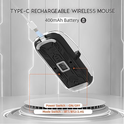 MAGIC-REFINER HXSJ Kabellose Maus Bluetooth, 2,4GHz+Bluetooth 5.0 Funkmaus Wiederaufladbare Leise Ultra Slim 2400DPI, Gaming Maus Transparente, Akkuladestand Sichtbar, für Laptop/PC/Mac/Tablet-Schwarz Bild 6