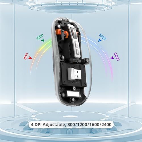MAGIC-REFINER HXSJ Kabellose Maus Bluetooth, 2,4GHz+Bluetooth 5.0 Funkmaus Wiederaufladbare Leise Ultra Slim 2400DPI, Gaming Maus Transparente, Akkuladestand Sichtbar, für Laptop/PC/Mac/Tablet-Schwarz Bild 7