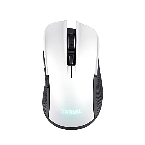 Trust Gaming GXT 923W Ybar Wiederaufladbare Kabellose Gaming-Maus, Geringer Latenz 2.4GHz, 50 Stunden Akkulaufzeit, 200-7200 DPI, 69% Recyclingkunststoff, PC, Laptop, Computer, Windows – Weiß Bild 1