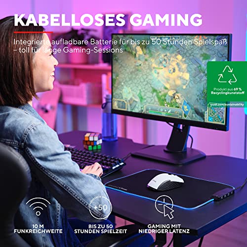Trust Gaming GXT 923W Ybar Wiederaufladbare Kabellose Gaming-Maus, Geringer Latenz 2.4GHz, 50 Stunden Akkulaufzeit, 200-7200 DPI, 69% Recyclingkunststoff, PC, Laptop, Computer, Windows – Weiß Bild 2