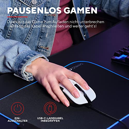 Trust Gaming GXT 923W Ybar Wiederaufladbare Kabellose Gaming-Maus, Geringer Latenz 2.4GHz, 50 Stunden Akkulaufzeit, 200-7200 DPI, 69% Recyclingkunststoff, PC, Laptop, Computer, Windows – Weiß Bild 5