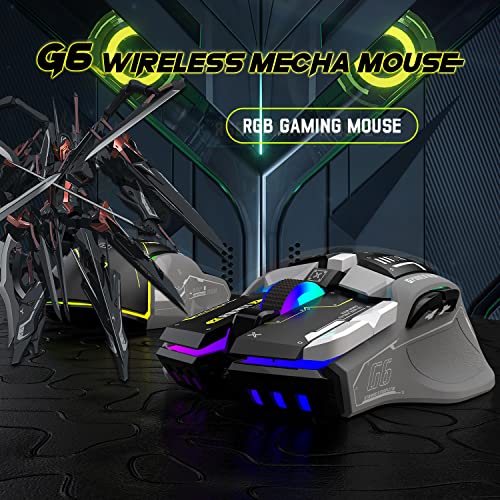 G6 Tri-Mode-Maus, kabelgebundene 2,4-G-Bluetooth-Maus Typ C mit 11 RGB-Hintergrundbeleuchtung, mechanische Gaming-Maus mit 10 Tasten und Feuertaste, Einstellbarer DPI, Windows Bild 2