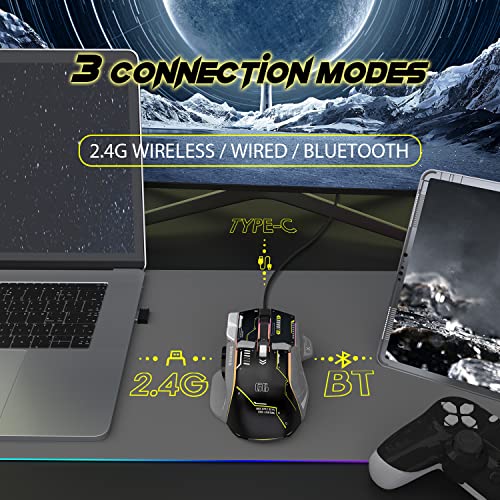 G6 Tri-Mode-Maus, kabelgebundene 2,4-G-Bluetooth-Maus Typ C mit 11 RGB-Hintergrundbeleuchtung, mechanische Gaming-Maus mit 10 Tasten und Feuertaste, Einstellbarer DPI, Windows Bild 3