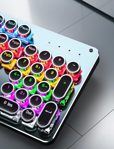 Typewriter Mechanische Gaming-Tastatur und Maus, 104 Tasten, Retro-Tastaturen in voller Größe, Metall-Panel, Punk, runde Tastenkappe, Clicky Blue Switch mit RGB-Hintergrundbeleuchtung, Maus und Bild 6