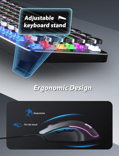 Typewriter Mechanische Gaming-Tastatur und Maus, 104 Tasten, Retro-Tastaturen in voller Größe, Metall-Panel, Punk, runde Tastenkappe, Clicky Blue Switch mit RGB-Hintergrundbeleuchtung, Maus und Bild 7