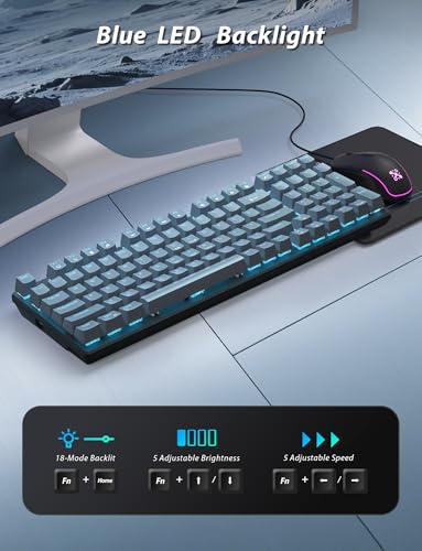 Mechanische Gaming-Tastatur und -Maus, 98 Tasten, LED-Hintergrundbeleuchtung, grauer schwimmender Tastenkappe, roter Schalter, ergonomische RGB-Gaming-Maus mit Mauspad-Kombination, Anti-Ghost-Tastatur Bild 3