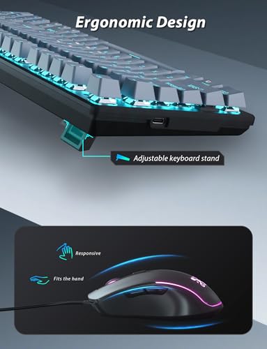 Mechanische Gaming-Tastatur und -Maus, 98 Tasten, LED-Hintergrundbeleuchtung, grauer schwimmender Tastenkappe, roter Schalter, ergonomische RGB-Gaming-Maus mit Mauspad-Kombination, Anti-Ghost-Tastatur Bild 6