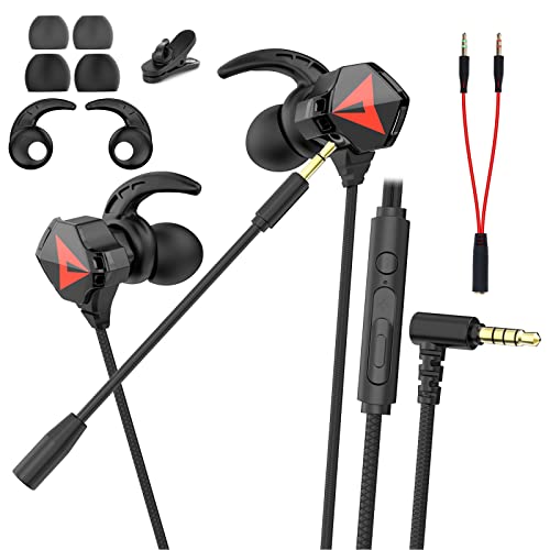 In Ear Kopfhörer, Gaming Headset mit Dual-Mikrofon, Headphones mit Kabel 3,5 mm, Lärmminderung, Stereo-Bassleistung, Gaming-Kopfhörer für Phone, PS4, PS5, Xbox, PC, Laptop (Schwarz) Bild 1